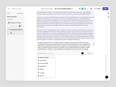 Trenning - Create Learning Material Pages with AI in a SaaS LMS ai course education education platform internal knowledge base knowledge base learner learning management system learning material lms product design saas staff training student team training training ui ux web app wiki