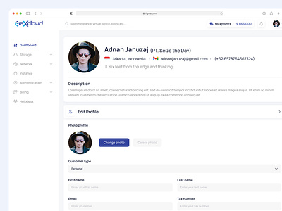 Maxcloud - Web App Saas Edit Profile change photo design detail design edit profile edit profile detial figma graphic design maxcloud saas software as a service ui uiux user experience user interace ux web app web application web design web edit profile webdesign