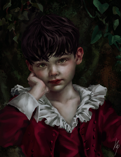 The Red Boy antique boy conceptart digitalart digitalpainting drawing fineart gothic illust illustration portrait