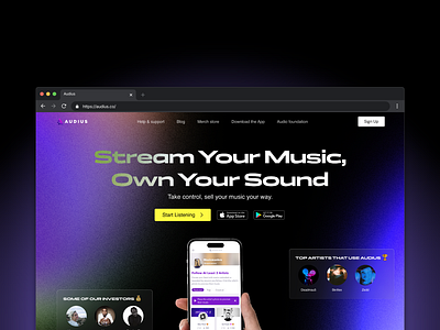 Audius Website Redesign branding crypto design music streaming ui userinterface web app web3 website