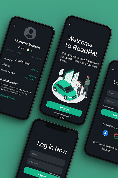 Carpooling App (dark and light theme) app design ui ux