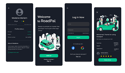 Carpooling App (dark and light) app design ui ux