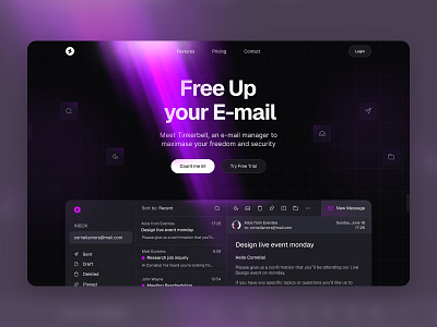 E-mail Manager Website Landing Page agencywebsite creativedesign dailyui darkmode dashboarddesign designtrends glassmorphism landingpagedesign moderndesign neumorphism responsivedesign saasdesign uichallenge uiinspiration uiux userexperience uxdesign webdesign webdevelopment websitedesign