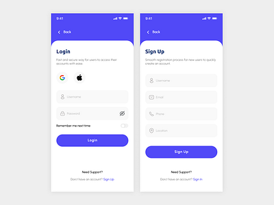 Mobile App Login / Sign in /Sign Up Screens app app design forgot password form ios login minimal mobile modern onboarding password register sign up signin sing in ui unique user expeirence user interface ux