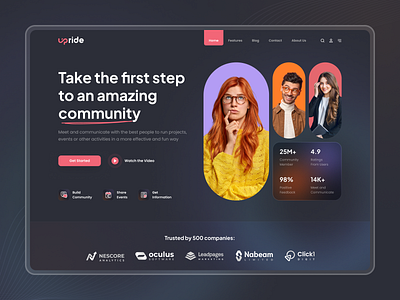 Upride || Community Landing Page-UI/UX community design hero homepage interface landing page minimalistic landing page modern design organic organization retro saas landing social network startup ui ui design ux vintage web website