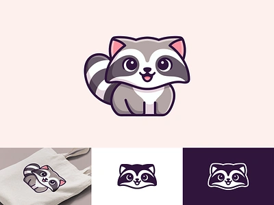 Cute Raccoon adorable animal logo animal mascot baby black and white book publishing brand mascot branding cartoon logo children logo chubby cute logo identity illustrative logo kids logo lovely mascot logo monochrome raccoon