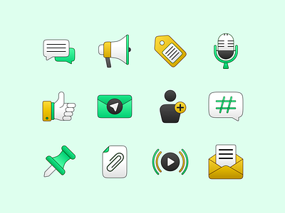 Social Connect Icons – Gradient Style attachment icon chat icon digital icons follow icon gradient icons hastag icon icon design icon set iconography like icon live stream icon megaphone icon message icon minimal icons pin icon podcast icon send icon social media icons uiicons vector icons