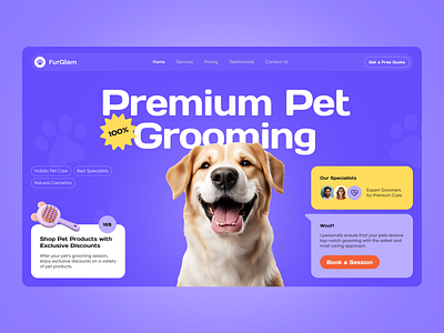 Website for Pet Grooming — FurGlam animal branding colors design dog grooming interface landing landing page pets ui uiux ux web web design website