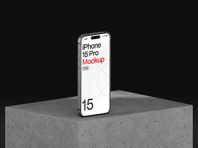 Free iPhone 15 Pro Mockup on Concrete Stand download mock up free free mockup free psd freebie graphic design iphone iphone 15 mockup iphone 15 pro iphone mockup mockup presentation psd showcase uiux