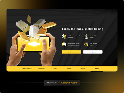 Landing Page | M-Design System 3d betting casino crypto finance fintech graphic design icons landing landing page metals promo promotion tabs trading ui ui kit untitled ui web website