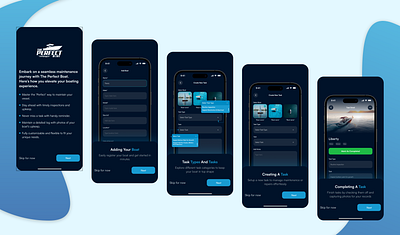 The Perfect Boat boat boating experience branding mobile app mobile app ui onboarding screens product designer ui user experience user interface ux walkrthrough walkthrough screens walkthrough ui walkthrough ux