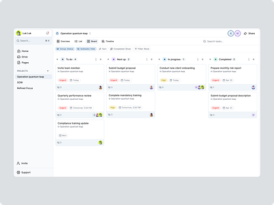 Project management / Kanban board b2b b2c board view filters kanban light navigation project management saas sidebar tabs task list tasks web app