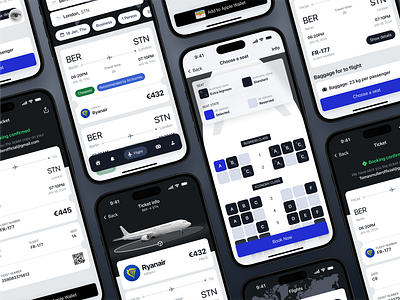 Flight Booking & Tickets App | Minimalistic Black&White design 3d airplane tickets black blue business class clean flat flight app flight booking ios minimalism mobile modern ticket application travel trip user experience user interface vacation app white