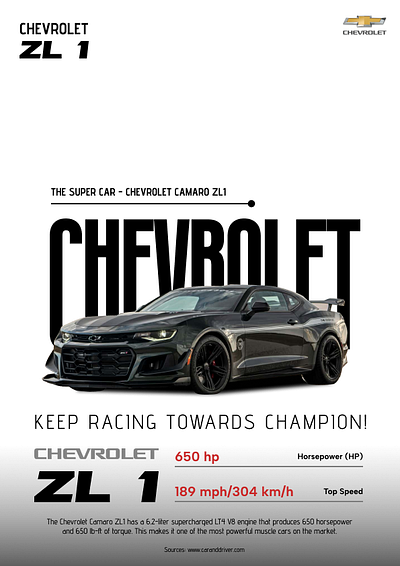 Car Poster: Chevrolet Camaro ZL 1 camaro cars chevrolet design graphic design illustration poster racing speed vector vehicle