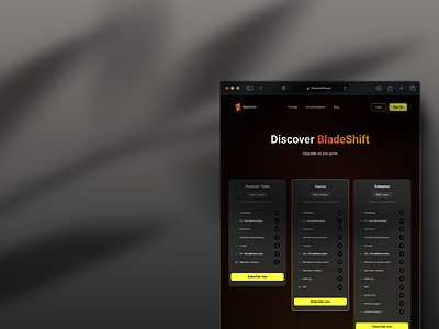BladeShift - SaaS Pricing and Subscription Page Design design figma landing page saas u ui user experience user interface user research ux website