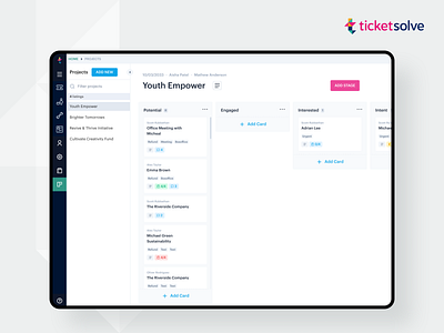 Ticketsolve - Projects board card collaboration collaborativr design done in progress kanban landing landing page minimal progress project project board task to do ui ux web webdesign