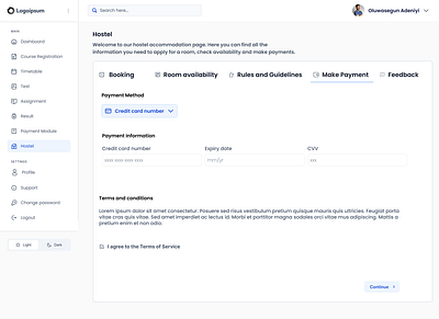 hostel booking; making payment hostel booking making payment uiux