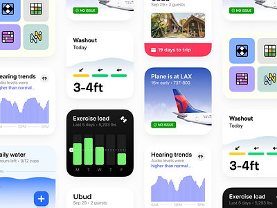 iOS Widget Concepts ai airbnb airpods data exercise flight games graphic design homescreen illustration ios iphone plane surf ui ux wallpaper widget