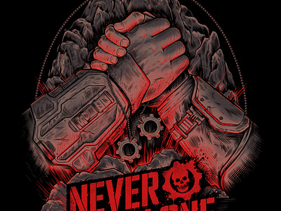 Never Fight Alone art design drawing gaming gears gears of war illustration merch xbox