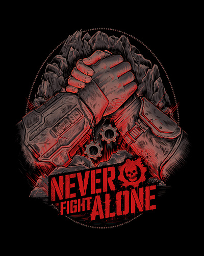 Never Fight Alone art design drawing gaming gears gears of war illustration merch xbox