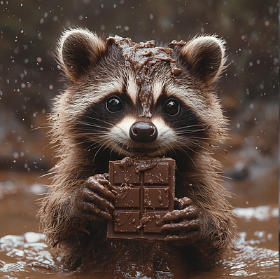 "Cute Raccoon" Eat Chocolate 3d 3d visualization logo