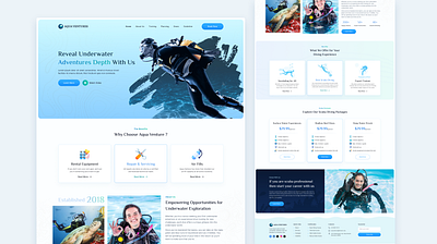 Aqua Venture - Scuba Diving Landing Page Design booking dailyui diving eco system figma landing page marine scuba scuba diving swimming tourism ui design uiux underwater user experience web design