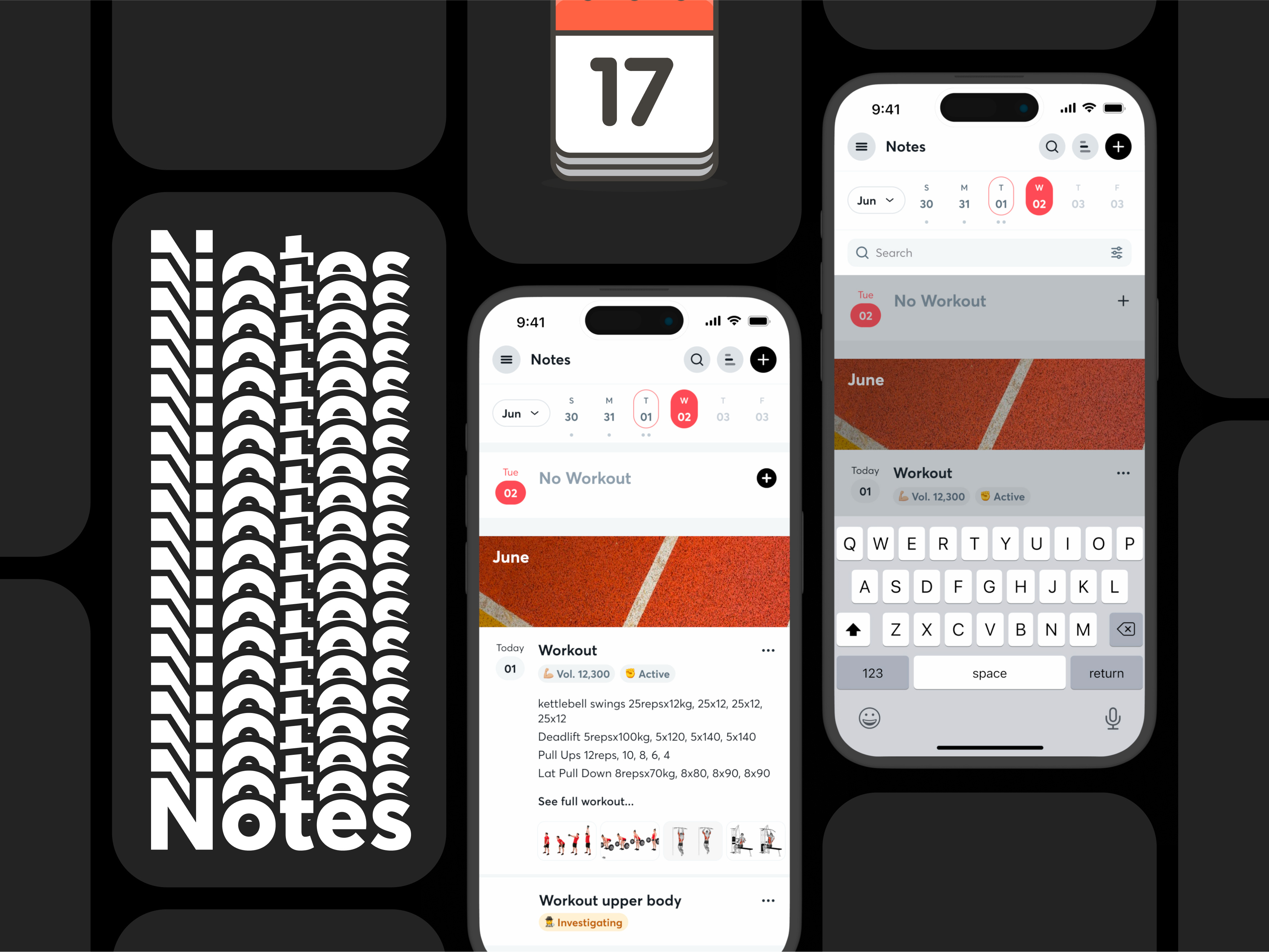 📓 Fitness App - Workout Notes & Calendar calendar crossfit design listing workouts months search workout timeline ui ui crossfit ux web app workouts