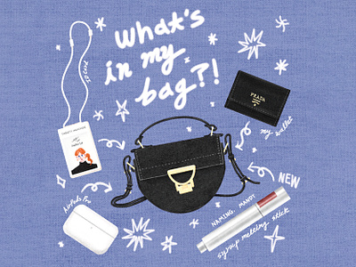 What’s in My Bag?! airpods art artwork bag design handwriting idcard illust illustration ipad lettering line lipstick object photoshop tweetyheather wallet