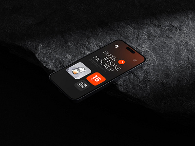 iPhone 15 Pro Mockup on Rock 3d apple device dark device graphic design ios iphone 15 pro iphone mockup mobile mobile app mobile mockup mock up mockup phone mockup psd realistic mockup ui ux