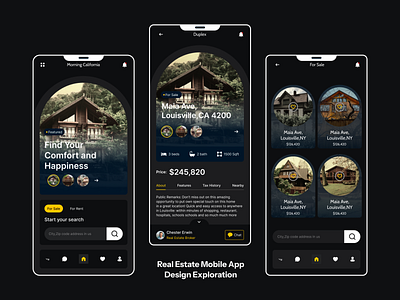 Real Estate Mobile App Design Exploration app architecture awsmd booking clean development feed fireart graph home mobile platform property real estate agency real estate app rent residential complex startup ui