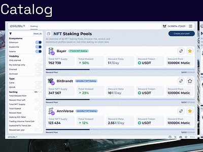 Qhub — NFT Staking Pools Catalog blockchain cryptoapp cryptoart cryptodashboard cryptodesign cryptointerface cryptoproduct cryptoux decentralized decentralizedfinance defi defidesign defiproduct defiui defiux liquiditypool nftart nftdesign nftui web3