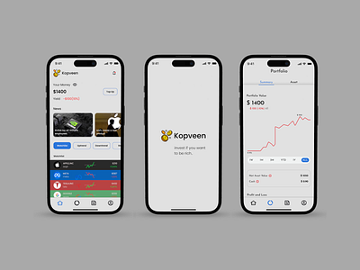 Kopveen - Invest mobile app design 3d animation design design thinking designer fintech home page inspiration invest app iphone landing page mobile app mockup motion graphics portfolio page ui uiux user centered ux web design