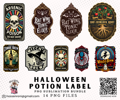 Halloween Potion Label PNG Design Bundle halloween potion bottle clipart potion label printable sublimation design