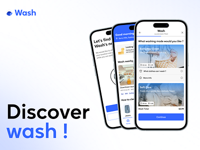 Wash - Connected Laundry branding design figma flat laundry logo marseille martin pontegnier product design redesign ui ux wash