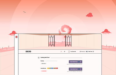 Dojo: Code Like a Warrior belts coding competitive programming design dojo edtech education fight ui illustration learningexperience martial art product design programming ui userexperience ux work out