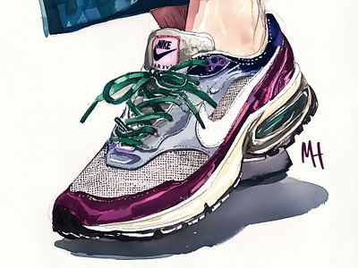 Nike AirMax SP x MH Mystic Purple Green 2024 airmax canvas concept design drawing fashion footweer illustration nike watercolour women womenwear