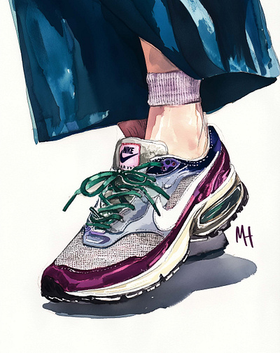 Nike AirMax SP x MH Mystic Purple Green 2024 airmax canvas concept design drawing fashion footweer illustration nike watercolour women womenwear