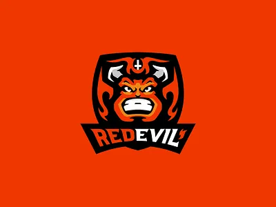 REDEVIL logo- FOR SALE branding design diablo emblem esports evil fire fuego gaming graphic design horns logo mascot red vector