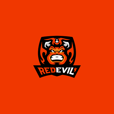 REDEVIL logo- FOR SALE branding design diablo emblem esports evil fire fuego gaming graphic design horns logo mascot red vector