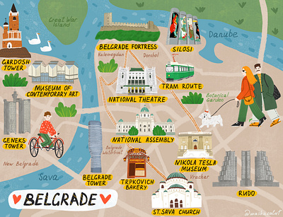 City Map of Belgrade illustration map map design map illustration people illustration procreate