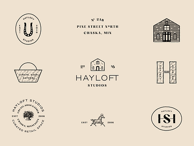 Hayloft Studios branding brick chaska engraving graphic design hayloft horse illustration logo malley design monogram print retro typography vector vintage