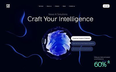 Nexa AI Hero page web design 3D animation 3d animation ai ai servce ai solution ai web chat bot chat gpt crypto finance fintech landing landing page services web web design web site web3 webdesign website