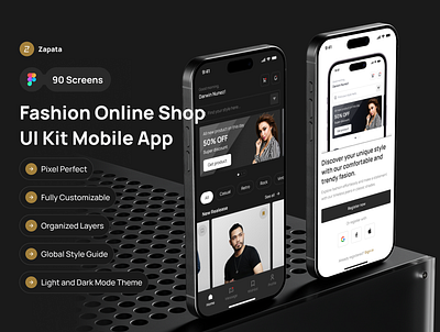 Zapata - Fashion Online Shop UI Kit Mobile Ap app checkout clean commercial dark mode design e commerce flat light mode mobile online shop payment product shipment shop shopping ui ui product ui8 ux