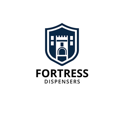 Fortress Dispensers Logo Design brand design branding castle defense defense icon fortified fortress emblem graphic design guarded logo logo design protection shield stronghold