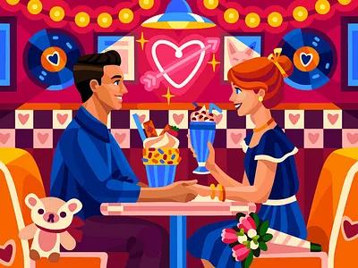 First date cafe coloring book couple cozy date digital art illustration interior love romantic sweets