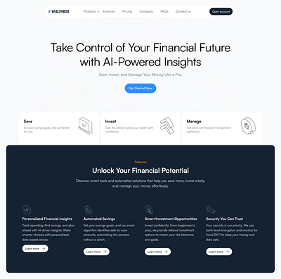 WEALTHWISE Fintech finance fintech landing page ui