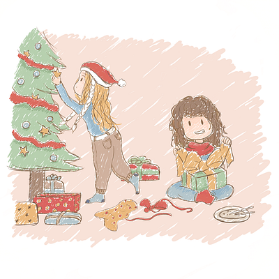 December art christmas christmas tree cute december digital art digital drawing digital illustration digital sketch family friends funny illustration pastel colors presents sketch soft soft colors winter