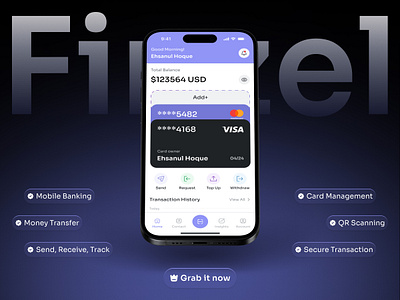 Finzel - Fintech App UI Kit app dashboard case study clean design codexzel easy payment ehsanux finance app fintech fintech app fintech trends minimalist mobile mobile app mobile app uiux mobile banking modern app money management payment solutions product design uiux design