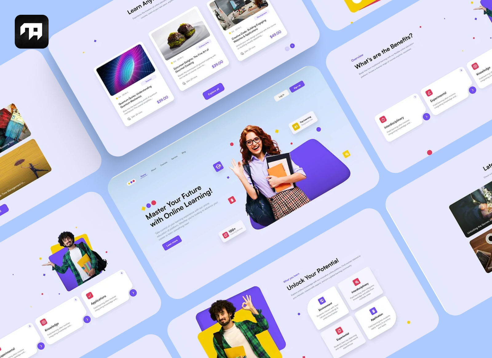 Online Learning Courses Landing Page app design branding design education elearning functional illustration landing page landing page ui minimal mobile ui mobile ui design new ui design trending ui ui design uiux website ui