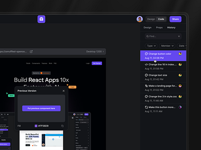 History Panel 💫 ai darkmode dazeign design react tempo web3